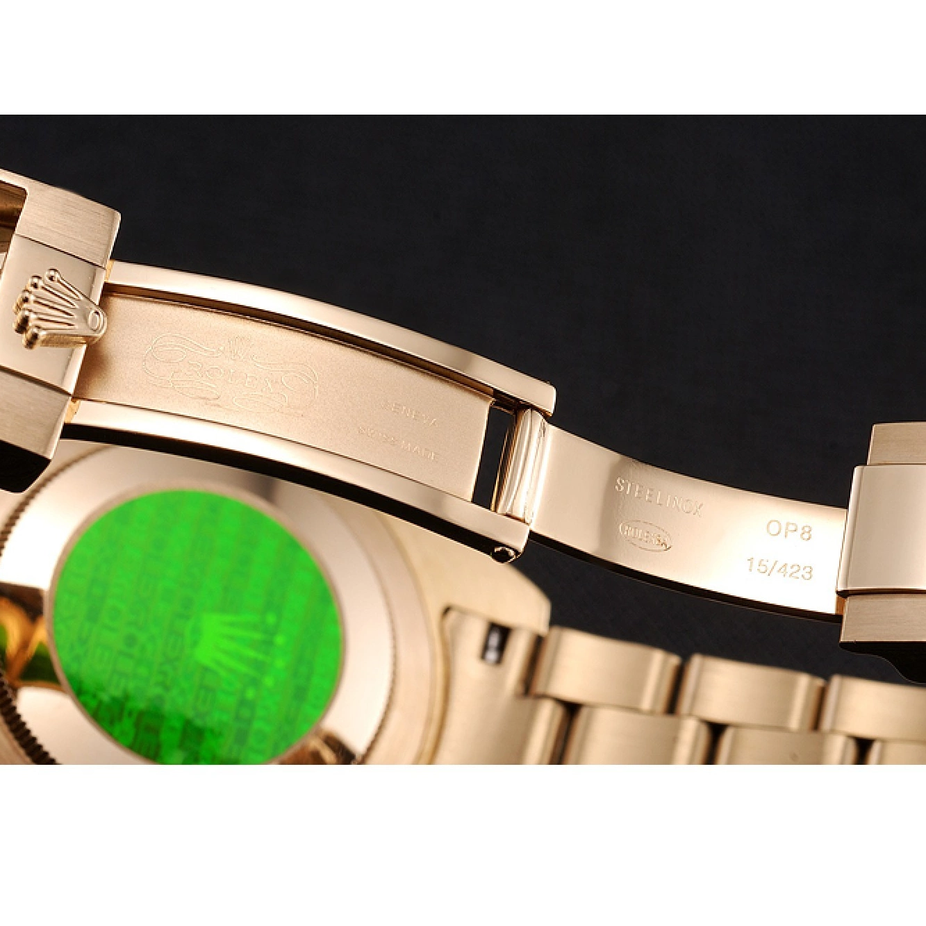 Rolex copies cheap Case With Gold Bezel Submariner Bracelet Black Swiss And Diamond Dial Yellow Markings Gold Rolex 0624